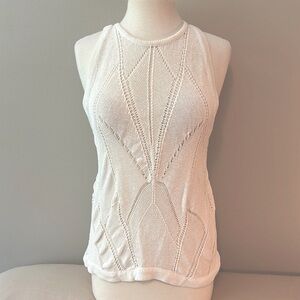 Helmut Lang Linen White High Neck Sheer Knit Tank Top Shirt Womens M